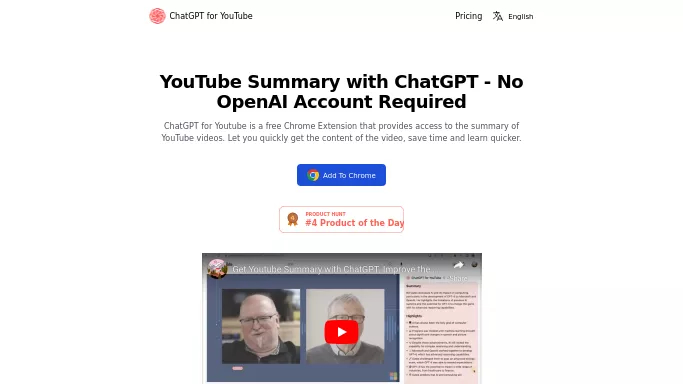 ChatGPT for YouTube — бесплатная нейросеть  , расширения ChatGPT,  для повышения продуктивности. 