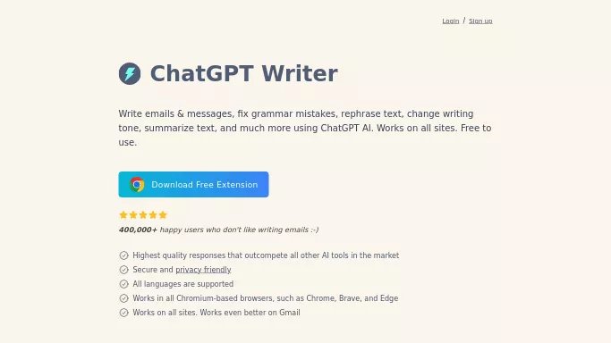 ChatGPT Writer — бесплатная нейросеть  , расширения ChatGPT,  для повышения продуктивности. 