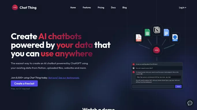 Chat Thing AI — платная нейросеть   — чат-бот,  для no Code/Low Code разработки. Бесплатная версия с ограниченным функционалом, есть платные тарифы.