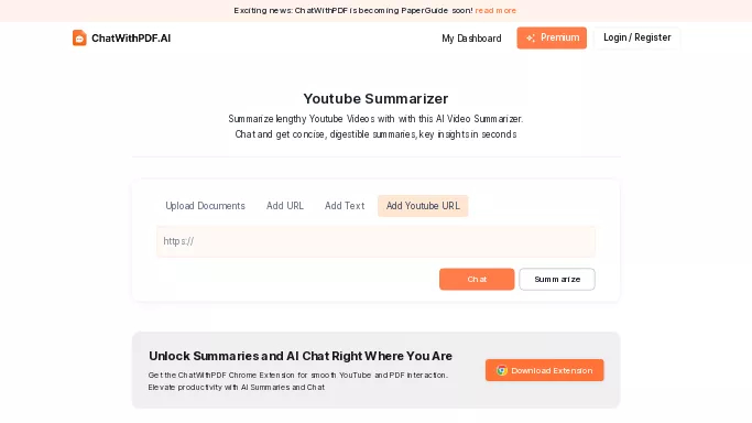 Youtube Summarizer — бесплатная нейросеть   для суммаризации текста,  для повышения продуктивности,  для помощи в образовании. Бесплатная версия с ограниченным функционалом, есть платные тарифы.