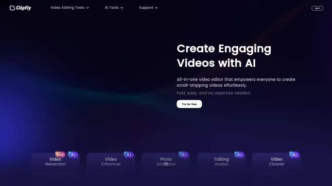 Clipfly — бесплатная нейросеть   для редактирования видео. Бесплатная версия с ограниченным функционалом, есть платные тарифы.