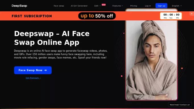 DeepSwap — бесплатная нейросеть   для дипфейк(deepfake),  для редактирования изображений. Бесплатная версия с ограниченным функционалом, есть платные тарифы.