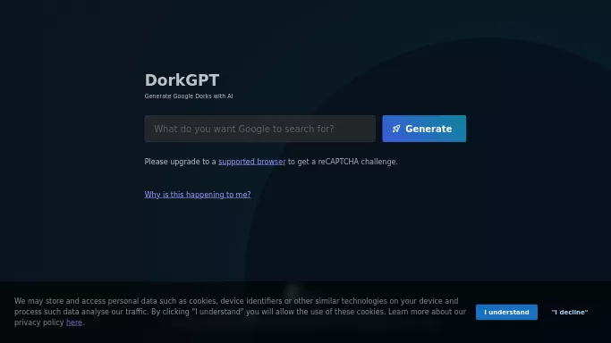 DorkGPT — бесплатная нейросеть  , расширения ChatGPT,  для поиска. 