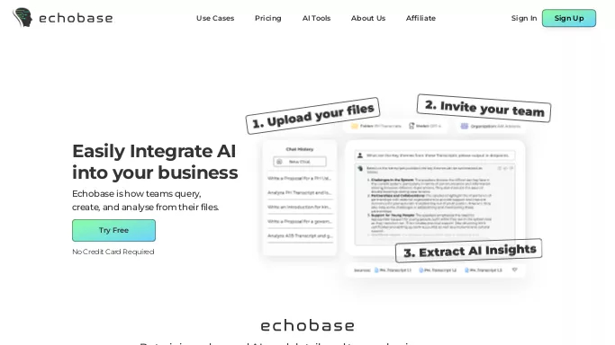 Echobase — платная нейросеть  , автономные ИИ (AGI). Бесплатная версия с ограниченным функционалом, есть платные тарифы.