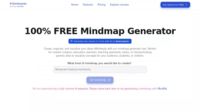 Mindmap Generator — бесплатная нейросеть   для помощи в образовании,  для повышения продуктивности. 