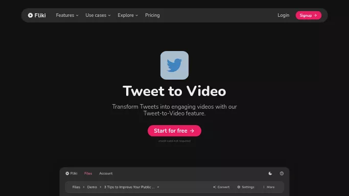 Tweet to Video — бесплатная нейросеть   для SMM,  для создания видео. Бесплатная версия с ограниченным функционалом, есть платные тарифы.