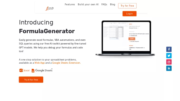 Formula Generator — бесплатная нейросеть   для таблиц и PDF,  для разработки программного обеспечения,  для анализа данных. Бесплатная версия с ограниченным функционалом, есть платные тарифы.