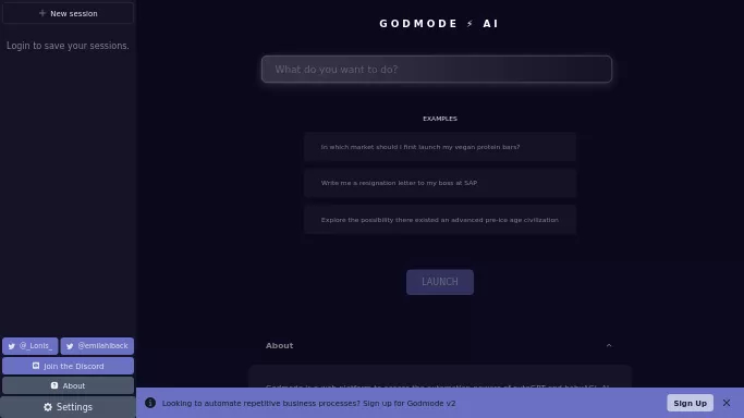 Godmode — бесплатная нейросеть  , автономные ИИ (AGI),  для повышения продуктивности. 