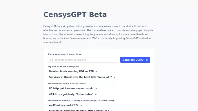 CensysGPT — бесплатная нейросеть   для разработки программного обеспечения. 