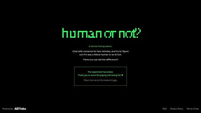 Human or Not? — бесплатная нейросеть   для развлечений,  в играх. 