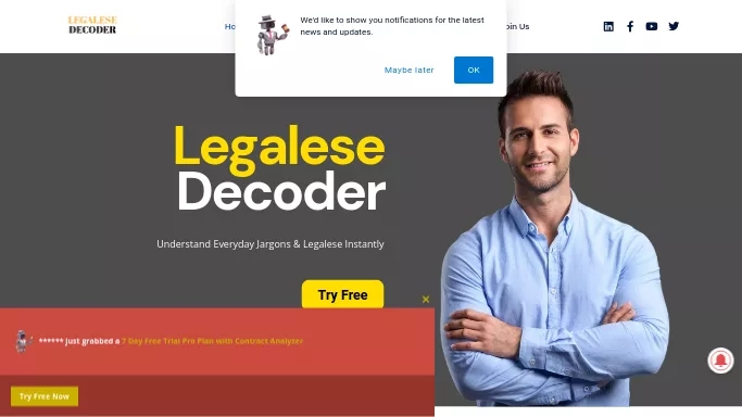 Legalese Decoder — бесплатная нейросеть   в области права. Бесплатная версия с ограниченным функционалом, есть платные тарифы.