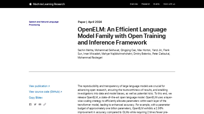 OpenELM by Apple — бесплатная нейросеть  , модели LLM. 