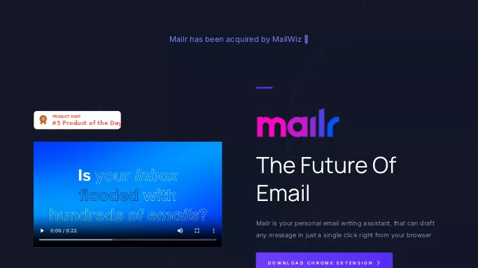 Mailr — бесплатная нейросеть   для работы с электронной почтой. Бесплатная версия с ограниченным функционалом, есть платные тарифы.