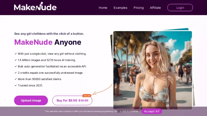 MakeNude.ai — платная нейросеть   для раздевания девушек (18+). Бесплатная версия с ограниченным функционалом, есть платные тарифы.