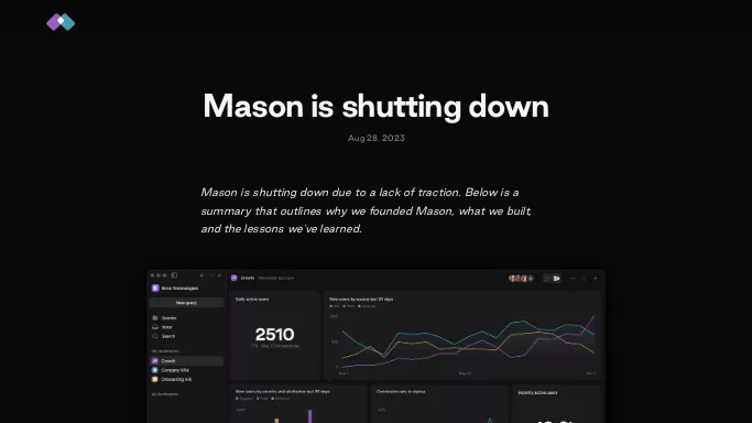 Mason — бесплатная нейросеть   для разработки программного обеспечения,  для анализа данных. Бесплатная версия с ограниченным функционалом, есть платные тарифы.