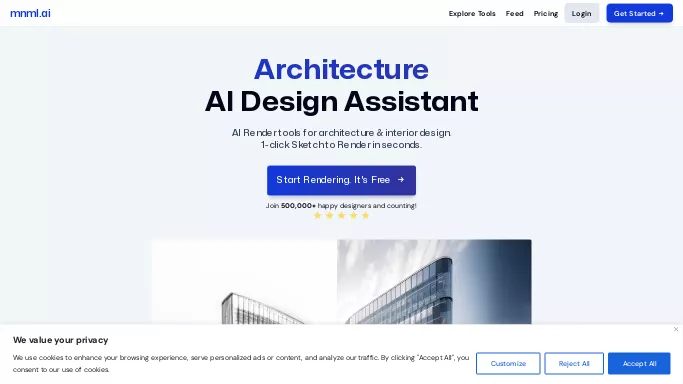 mnml AI — платная нейросеть   для дизайна,  в сфере недвижимости и архитектуры. Бесплатная версия с ограниченным функционалом, есть платные тарифы.