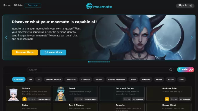 Moemate — бесплатная нейросеть   для развлечений,  для создания аватаров и цифровых 3D персонажей. 