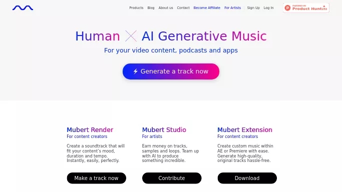 Mubert AI — бесплатная нейросеть   для создания музыки. Бесплатная версия с ограниченным функционалом, есть платные тарифы.