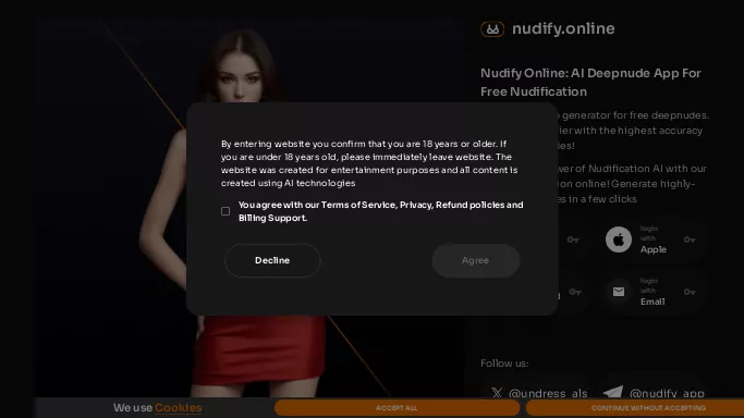 Nudify — бесплатная нейросеть   для раздевания девушек (18+). Бесплатная версия с ограниченным функционалом, есть платные тарифы.