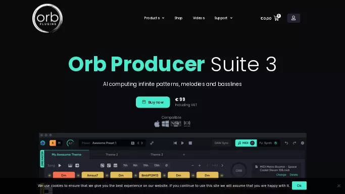 Orb Producer — платная нейросеть   для создания музыки. Бесплатная версия с ограниченным функционалом, есть платные тарифы.