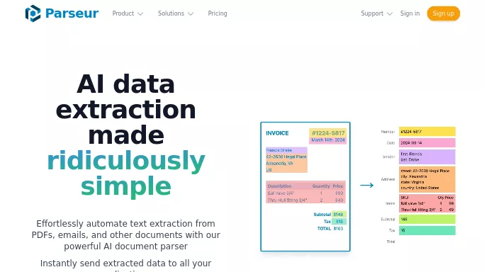 Parseur — бесплатная нейросеть   для работы с финансами,  в сфере недвижимости и архитектуры,  для маркетинга. Бесплатная версия с ограниченным функционалом, есть платные тарифы.