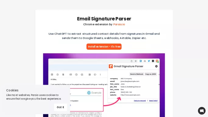 Gmail Signature Parser — платная нейросеть   для работы с электронной почтой. Бесплатная версия с ограниченным функционалом, есть платные тарифы.