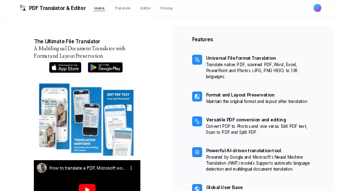 PDF Translator — платная нейросеть   для перевода. Бесплатная версия с ограниченным функционалом, есть платные тарифы.