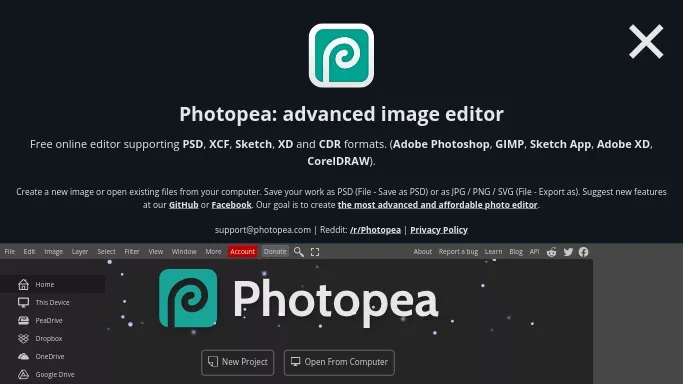 Photopea — бесплатная нейросеть   для редактирования изображений. 