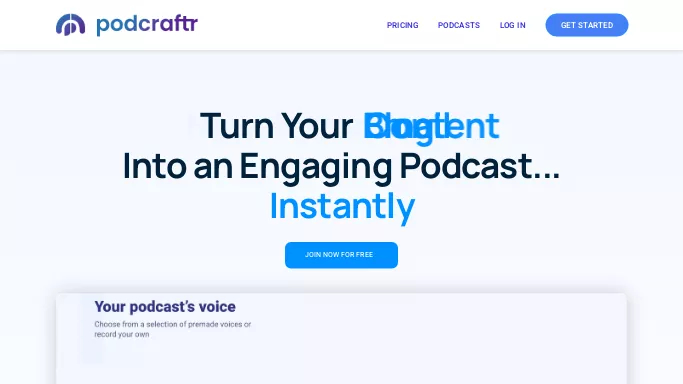 Podcraftr — платная нейросеть   для создания голоса. Бесплатная версия с ограниченным функционалом, есть платные тарифы.