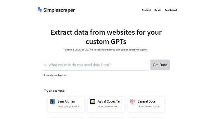 Simplescraper — бесплатная нейросеть   для анализа данных, , расширения ChatGPT. 