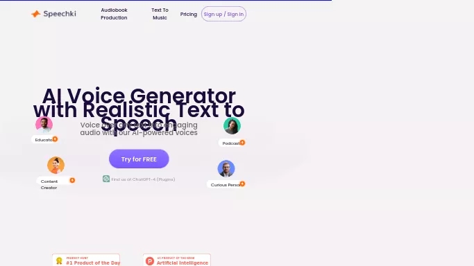 Speechki — бесплатная нейросеть  , расширения ChatGPT,  для создания голоса. 
