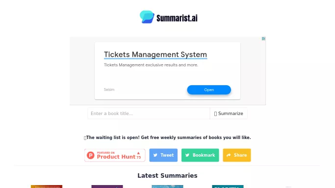 Summarist — бесплатная нейросеть   для суммаризации текста,  для повышения продуктивности,  для помощи в образовании. 