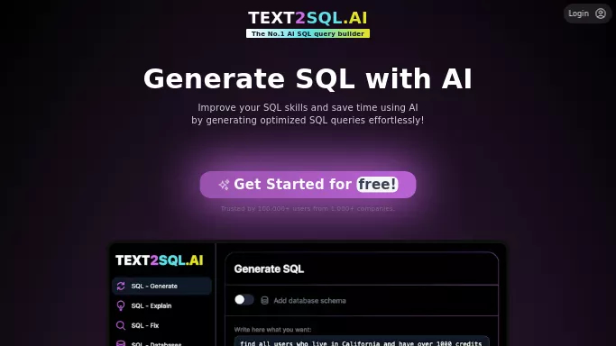 Text2SQL — платная нейросеть   для разработки программного обеспечения,  для анализа данных,  для научно-исследовательской деятельности,  для помощи в образовании. 