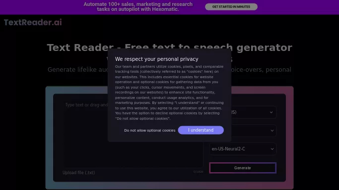 Text Reader — бесплатная нейросеть   для создания голоса. Бесплатная версия с ограниченным функционалом, есть платные тарифы.