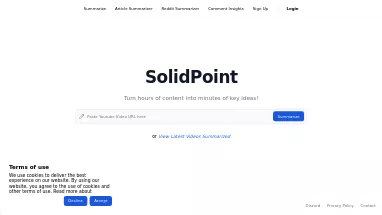 Нейросеть SolidPoint - Суммаризация текста,Продуктивность,Образование,Транскрибация аудио и видео