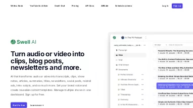 Нейросеть Swell AI - Маркетинг,SMM,Транскрибация аудио и видео,Продуктивность,Образование