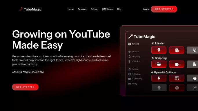 Tube Magic — платная нейросеть   для маркетинга,  для SMM. Бесплатная версия с ограниченным функционалом, есть платные тарифы.