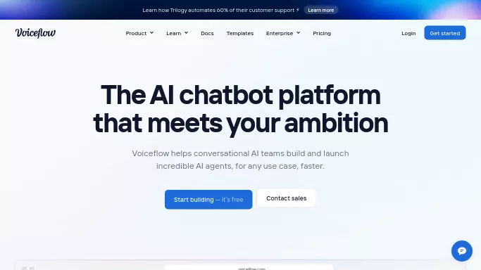 Voiceflow AI — бесплатная нейросеть   — чат-бот. Бесплатная версия с ограниченным функционалом, есть платные тарифы.