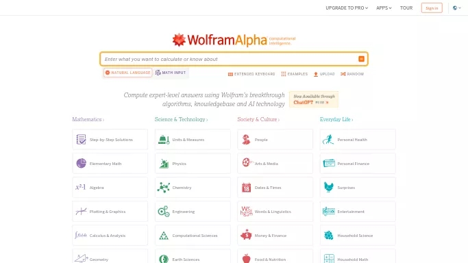 WolframAlpha — бесплатная нейросеть   в образовании,  для научно-исследовательской деятельности. Бесплатная версия с ограниченным функционалом, есть платные тарифы.