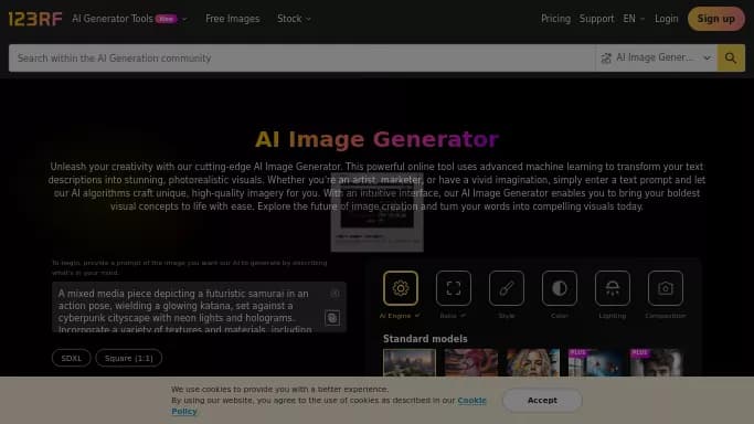 123RF — платная нейросеть   для создания изображений. 