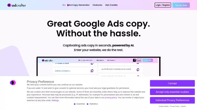 Adcrafter AI — бесплатная нейросеть   для маркетинга. Бесплатная версия с ограниченным функционалом, есть платные тарифы.