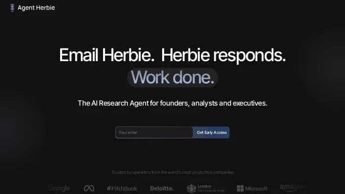 Agent Herbie — платная нейросеть   для научно-исследовательской деятельности, , автономные ИИ (AGI),  для работы с электронной почтой. Бесплатная версия с ограниченным функционалом, есть платные тарифы.
