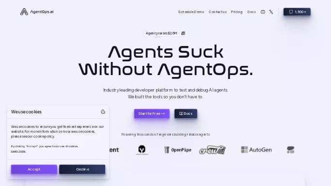 AgentOps — бесплатная нейросеть  , автономные ИИ (AGI). Бесплатная версия с ограниченным функционалом, есть платные тарифы.