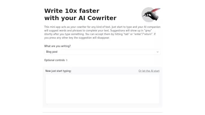 AI Cowriter — бесплатная нейросеть   для копирайтинга. 