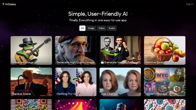 AiGalaxy — бесплатная нейросеть   для создания изображений,  для повышения продуктивности. Бесплатная версия с ограниченным функционалом, есть платные тарифы.