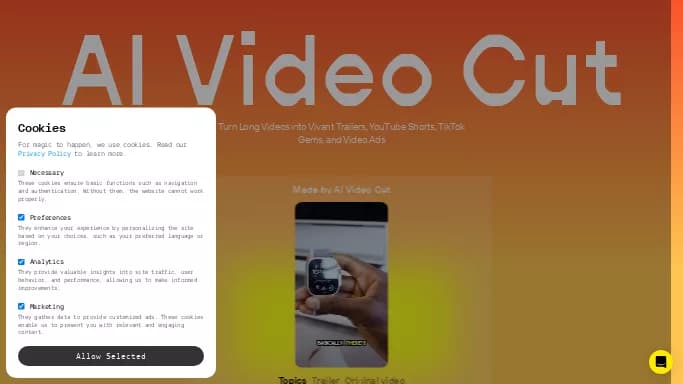 AI Video Cut — бесплатная нейросеть   для SMM,  для редактирования видео. 