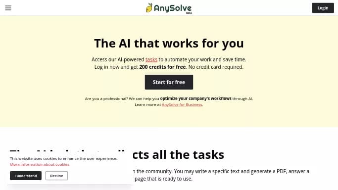 AnySolve — бесплатная нейросеть   для повышения продуктивности. Бесплатная версия с ограниченным функционалом, есть платные тарифы.