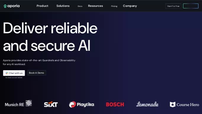 Aporia — бесплатная нейросеть   для no Code/Low Code разработки, , автономные ИИ (AGI). Бесплатная версия с ограниченным функционалом, есть платные тарифы.