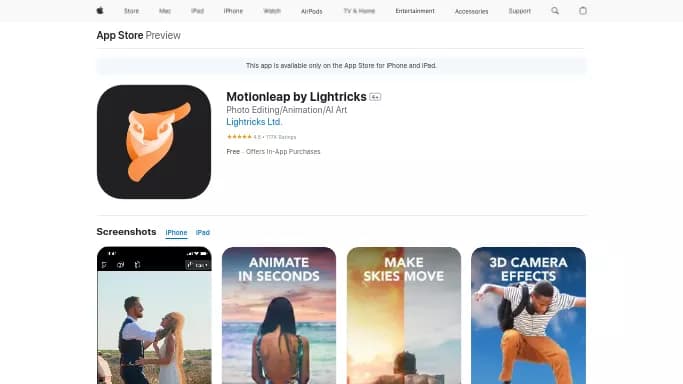 Motionleap — бесплатная нейросеть   для редактирования изображений. Бесплатная версия с ограниченным функционалом, есть платные тарифы.