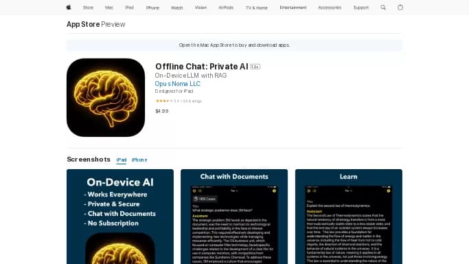 Offline Chat: Private AI — платная нейросеть   — чат-бот. Бесплатная версия с ограниченным функционалом, есть платные тарифы.